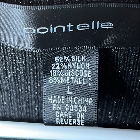 Pointelle Women’s Black Open-Front Sweater L Cardigan silk metallic nylon blend - Picture 5 of 9